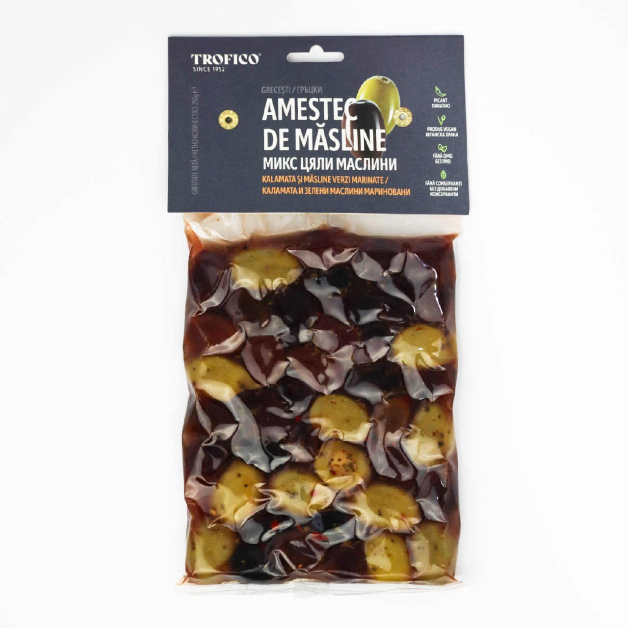 Mix of marinated greek olives kalamata and green olives, spicy